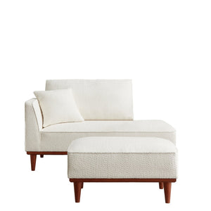 English Elm Indoor Boucle Chaise Lounge with Detachable Ottoman Convertible Daybed Bedroom Reading Nook White W5515P438681
