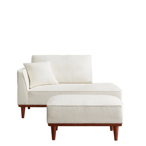 English Elm Indoor Boucle Chaise Lounge with Detachable Ottoman Convertible Daybed Bedroom Reading Nook White W5515P438681