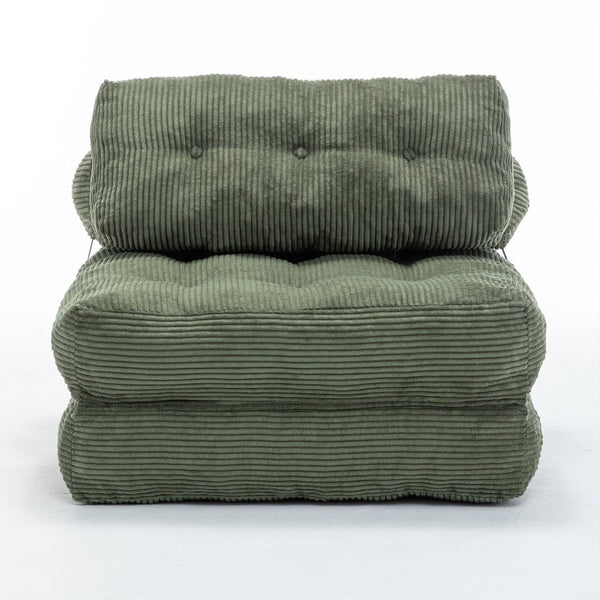 English Elm Folding Floor Sofa Bed Convertible Sleeper Chair with Shredded Foam Corded Fabric Green W2200P442796