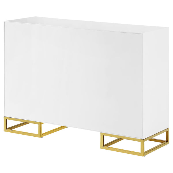 English Elm Synchrony White and Gold Art Deco 2-Door Accent Cabinet with Shelves, Metal Trim, Chic Storage B062P351428