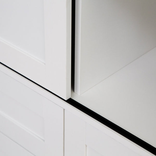 English Elm Tall Farmhouse Wardrobe Armoire with Sliding Barn Doors Drawers and Hanging Rod White W1321S00049