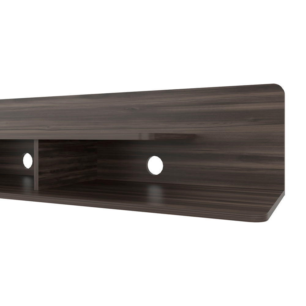 English Elm Dragon Floating TV Stand Wall-Mounted 71" Stained Walnut with Open Shelves Scratch-Resistant Surface B128P387085