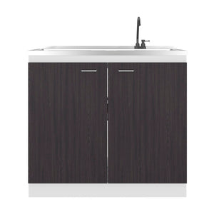 English Elm Zurich Freestanding Stainless Steel Utility Sink with Black Storage Cabinet for Garage Black & White Print B200S00458