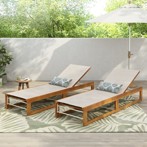English Elm Christopher Knight Home® - MIA Acacia Wood Chaise Lounge with Breathable Textilene Mesh Seating for Cool, Durable Outdoor Relaxing Teak+ Beige 50.5 L x 27.5 W x 17.25 H N776P301495B