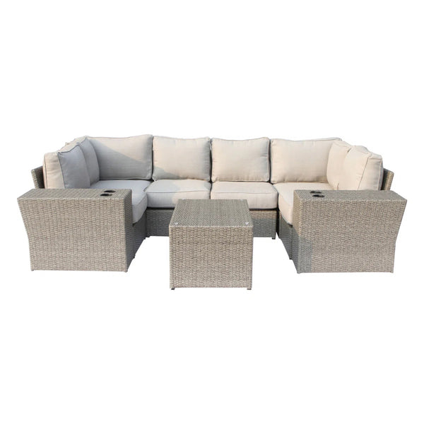 English Elm 4-Person All-Weather Wicker Seating Set – Modular Comfort With Cushions, Tables & No Assembly Needed! B120S00211