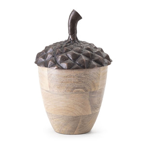 English Elm Set of 2 Mango Wood Acorn Figurines with Hammered Copper Aluminum Caps Shelf Decor W2078P361045