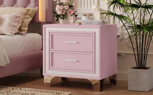 English Elm Mid Century Nightstand Velvet 2-Drawer Bedside Table with Metal Legs, Retro Space-Saving Storage and Durable Finish Pink 23.5 L x 19 W x 17 H N733P183659H