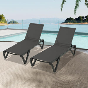 English Elm Pool Aluminum Chaise Lounge Set of 2 with Wheels, 5-Position Recline, Quick-Dry Textilene, Weather-Resistant Comfort for Patio Dark Gray W1859P396078