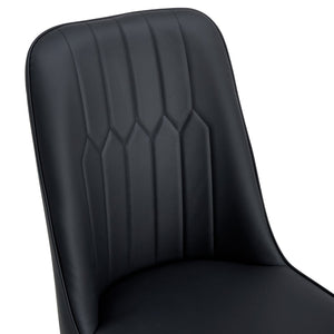 English Elm Table 7-Piece Set: Modern Black Wood-Grain Dining Table & 6 Ergonomic Pu Chairs For Luxe Comfort W1151S04166-GIGA