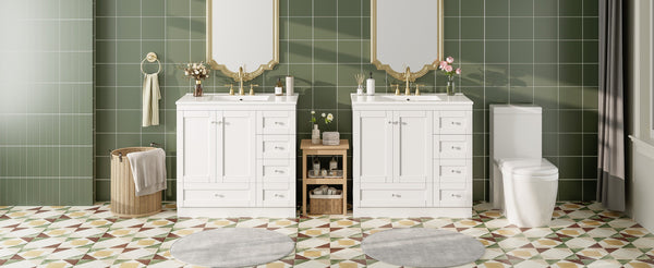 English Elm 72 Shaker Bathroom Vanity 72" Double-Sink Freestanding with Ceramic Basin, Soft-Close Drawers & Doors White N729P000010K