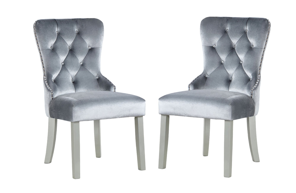 English Elm Classic Gray Flannelette Wingback Dining Chair Set of 2 — Tufted Nailhead Trim, Crystal Buttons, Plush Comfort 40"H B011P306179