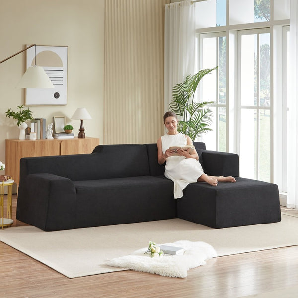 English Elm Modern Corduroy L Shaped Sectional Sofa High Back Seating for Minimalist Living Rooms W3396P414719