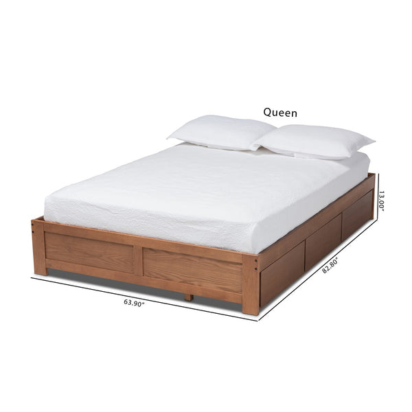 Baxton Studio Baxton Studio Wren Modern Walnut Platform Bed Frame with 3 Under-Bed Storage Drawers for Organization Queen MG6001-Walnut-Queen