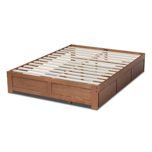 Baxton Studio Baxton Studio Wren Modern Walnut Platform Bed Frame with 3 Under-Bed Storage Drawers for Organization Queen MG6001-Walnut-Queen