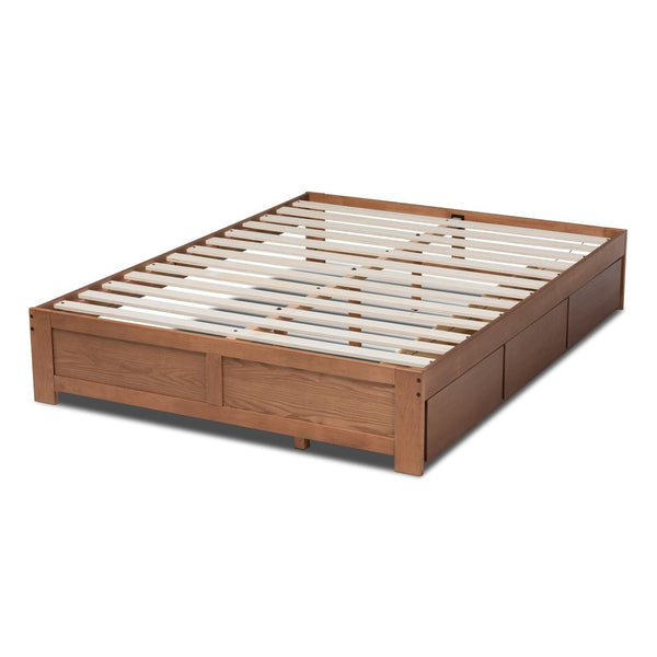 Baxton Studio Baxton Studio Wren Modern Walnut Platform Bed Frame with 3 Under-Bed Storage Drawers for Organization Queen MG6001-Walnut-Queen
