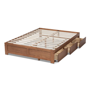 Baxton Studio Baxton Studio Wren Modern Walnut Platform Bed Frame with 3 Under-Bed Storage Drawers for Organization Queen MG6001-Walnut-Queen