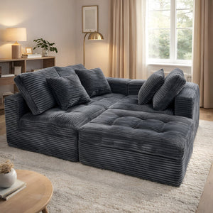 English Elm Modular Cloud Sectional Sofa with Ottoman Plush Velvet Foam Lounge Set W5502S00008