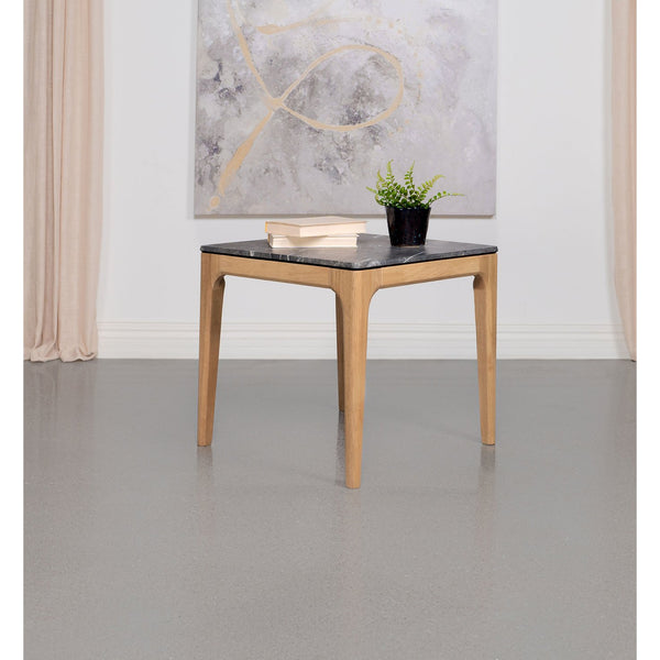English Elm Blaine Contemporary Grey Faux Marble End Table With Light Oak Base - Elegant Living Room Accent Piece B062P299949