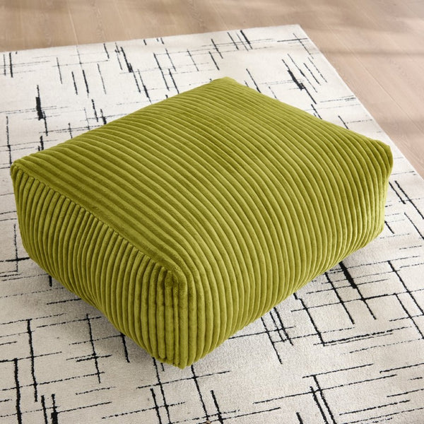 English Elm Big Corduroy Lounger Bean Bag with Ottoman Memory Foam Fill for Living Room Olive W395P435351