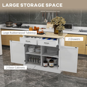 English Elm HOMCOM Mobile Kitchen Island with Drop Leaf Breakfast Bar, Rubberwood Top, Locking Casters & Storage White W2225P217403