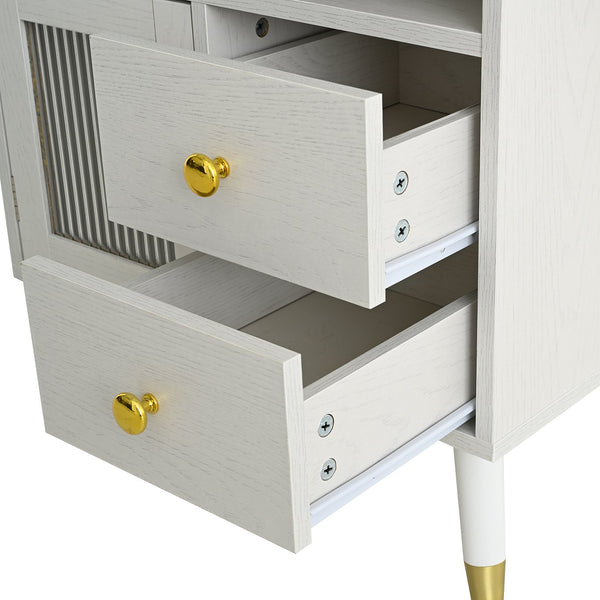 English Elm 3-in-1 Vanity Desk with LED Flip Mirror, Compact Makeup/Dressing Table with Storage Drawers & Stool White N844P291656A