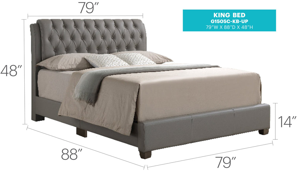 English Elm Modern Light Grey King Bed with PU Upholstery, 48"H x 79"W x 88"D, Durable Modern Support & Style B078118243