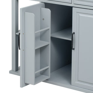 English Elm K&K 47 Inch Kitchen Island with Extendable Dining Table, Rolling Storage Cabinet, Built-In Power Grey+Blue N707P215327G