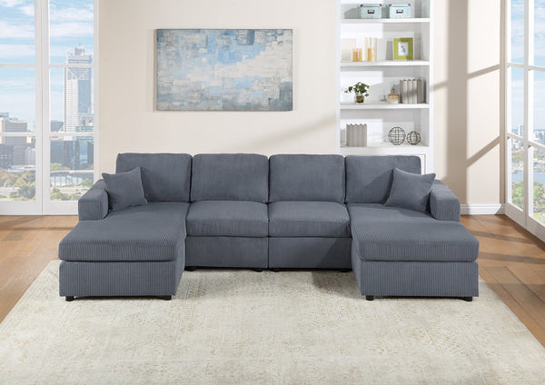 English Elm Stunning Corduroy 2pc Sectional Sofa with Dual Chaises, Square Arms, Plush Pillows, Modern Luxe Dark Gray 69 L x 35 W x 18 H B011S01237