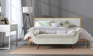 English Elm Vintage Button Tufted Velvet Storage Bench Mid Century Seat for Bedroom Entryway Beige W2795P428370