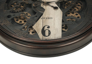 English Elm Clocks, 30" Oversized Wall Clock With Gear Mechanism - Industrial Brown Decor For Any Space B2710P287132