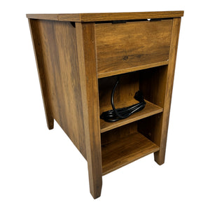 English Elm Farmhouse Nightstand with Charging Station and Barn Door Drawer — USB-C, AC Outlets, Compact Storage Antique brown W1412P230409