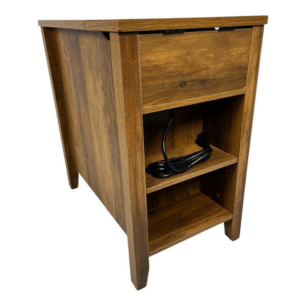 English Elm Farmhouse Nightstand with Charging Station and Barn Door Drawer — USB-C, AC Outlets, Compact Storage Antique brown W1412P230409