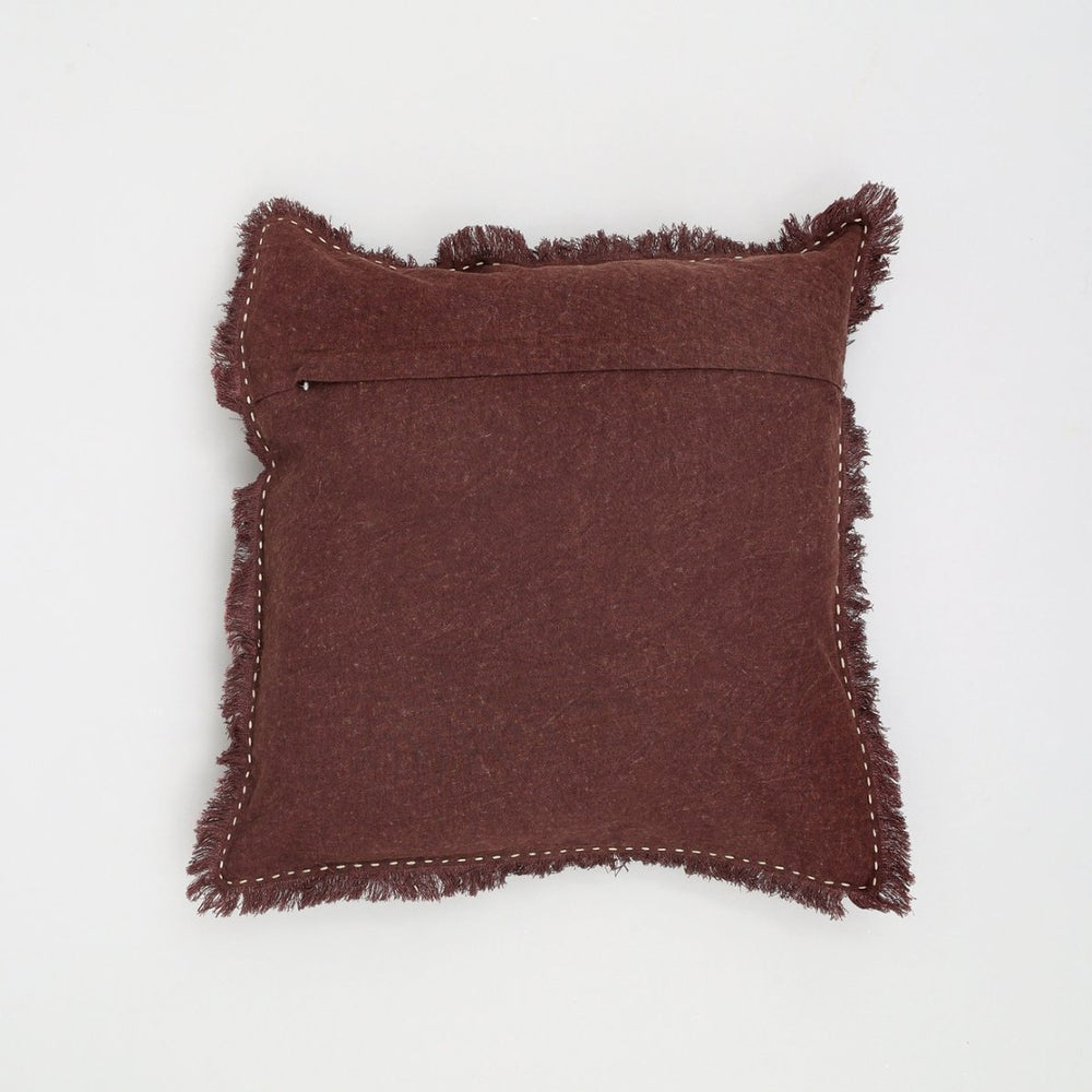 English Elm Stonewashed Linen Throw Pillow - Artisan Edges & Fringe, 22X22", Cozy Boho Accent For Any Space B346P321242-GIGA