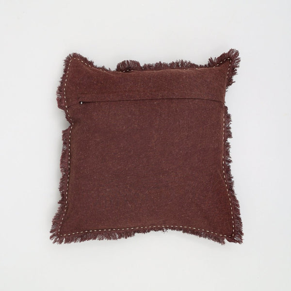 English Elm Stonewashed Linen Throw Pillow - Artisan Edges & Fringe, 22X22", Cozy Boho Accent For Any Space B346P321242-GIGA