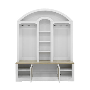 English Elm Multi-functional Hall Tree with Mdf Body Open Shelves Hooks and Scandinavian Two-tone Style White+Walnut SJ000158AAK