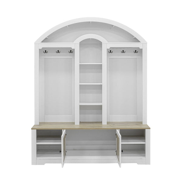 English Elm Multi-functional Hall Tree with Mdf Body Open Shelves Hooks and Scandinavian Two-tone Style White+Walnut SJ000158AAK