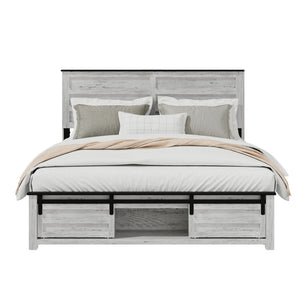 English Elm Full Farmhouse Platform Bed with Led Lighting Charging Station and Built-in Pet Enclosure W636P264328
