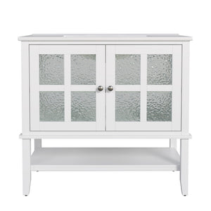English Elm Christopher Knight Home® - 36" Bathroom Vanity with Ceramic Sink, Solid Wood Legs, Waterproof Finish, Soft-Close Hinges, Open Shelf, Silver Knobs White N817P286249W