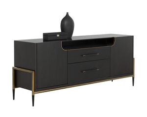 Sunpan Weldrick Sideboard - Luxurious Espresso Acacia Wood With Soft Closing Drawers & Elegant Metal Handles Brown Glass ,Wood 112268