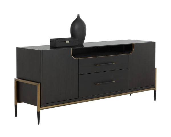 Sunpan Weldrick Sideboard - Luxurious Espresso Acacia Wood With Soft Closing Drawers & Elegant Metal Handles Brown Glass ,Wood 112268