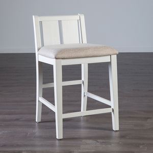 English Elm White Transitional 3pc Counter Height Dining Set with USB Port, Storage Shelves & Padded Seats, Gray Finish B2741P381485