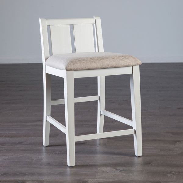 English Elm White Transitional 3pc Counter Height Dining Set with USB Port, Storage Shelves & Padded Seats, Gray Finish B2741P381485