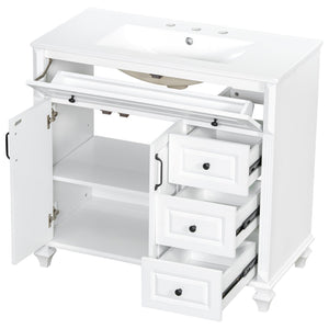 English Elm 36" Elegant Bathroom Vanity With Ceramic Sink, Solid Wood Cabinet, Modern Storage & Black Handles N725P356069K