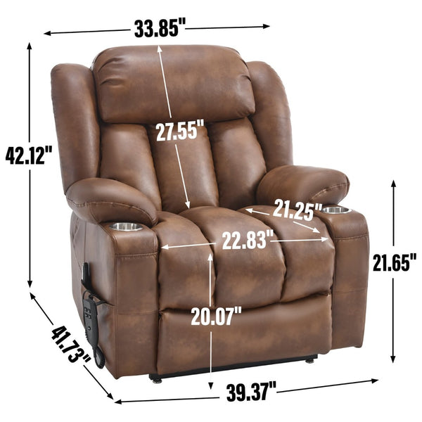 English Elm Dual Motor Power Lift Recliner with Massage Heat and Leatherair Upholstery for Living Room W3224P290208