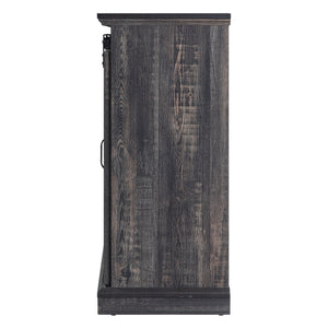 English Elm Myrtle 60" TV Stand with Sliding Doors and 7 Shelves, Steel Handles, Cable Management, Textured Finish Antique brown B365P398316