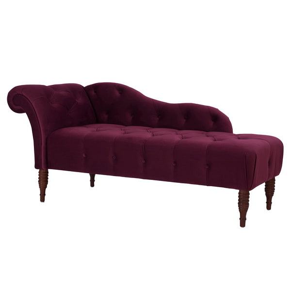 English Elm Jennifer Taylor Home - Samuel Tufted Roll Arm Chaise Lounge in Lux Velvet Upholstery with Kiln-Dried Hardwood Frame and Plush Support Burgundy B2719P238290