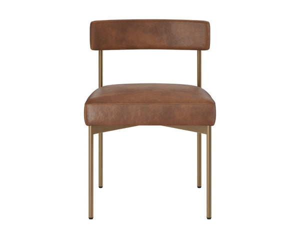 Sunpan SENECA Dining Chair - Chic Bravo Cognac Faux Leather with Antique Brass Frame for Modern Spaces 112566