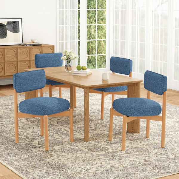 English Elm Modern Linen Upholstered Dining Chair Set Solid Wood Cross Base Removable Back Blue T3623P466012