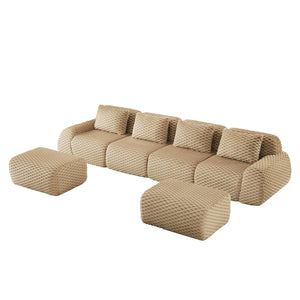 English Elm 146" U-shaped Modular Sectional Flannelette Sofa with Ottoman for Spacious Living Rooms Light Camel W714S01516