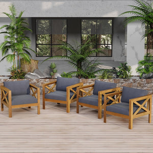 English Elm Christopher Knight Home® - Outdoor Acacia Wood Club Chair Set Of 4 With Cushions - Stylish, Weather-Resistant Seating For Patios N770P264304G004